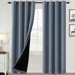 H.VERSAILTEX 100% Blackout Curtains for Bedroom Thermal Insulated Blackout Curtains 84 inch Length Heat and Full Light Blocking Curtains for Living Room with Black Liner 2 Panels Set, Stone Blue