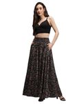 BADGER WINS Women Viscose Crepe Flared Printed Palazzo Elasticated Waist Loose-fit & Regular, Casual Wear (Free Size 28 to 42 Waist) (in, Alpha, L, Coffee Black)