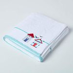 HOMESCAPES Beach Hut Embroidered Bath Sheet Blue, Red & White Seaside Patterned Extra-Large Towel 100% Cotton 550 GSM Super Absorbent Fluffy Holiday Jumbo Beach Towel for Pool or Gym