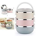 Gresunny Stainless Steel Lunch Box 3 Layers Stackable Leak-Proof Thermal Bento Boxes for Kids Adults Portable Food Container for School Office Work Home Picnic 2.1L