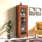 BAGARI ARTS Wood Book Shelf with Glass Door, Bookshelf for Home Library, Crockery Cabinet, Kitchen Cabinet Storage, Books Rack,Book Stand,BookCases,Shelves, Honey