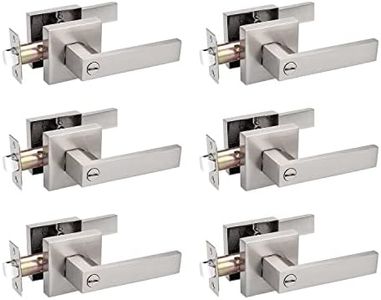 Probrico 6 Pack Contemporary Privacy Door Knobs in Brushed Nickel, Keyless Square Door Lever for Bedroom Interior Satin Nickel Door Handle Lock No Key