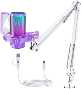 MAONO USB Gaming Microphone with Noise Cancellation, RGB Condenser Microphone for Streaming, Podcasts, Twitch, YouTube, Discord, PC, Computer, Mac, PS4, PS5, DGM20S Purple