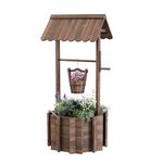 Amopatio Wishing Well for Outside, Wooden Wishing Well with Adjustable Hanging Bucket, Rustic Flower Planter Garden Patio Lawn Home Decor