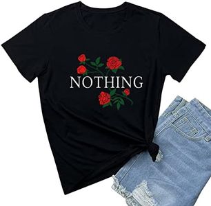 BLACKMYTH Women Summer Nothing Rose Print Short Sleeve Top Tee Graphic Cute T-Shirt Black XX-Large