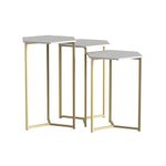 WE Furniture Modern Hexagon Nesting Side End Table Set Living Room, Set of 3, White Marble, Gold