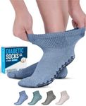 Doctor's Select Diabetic Ankle Socks with Grippers for Men and Women - 4 Pair 1/4 Length Neuropathy Socks for Women, Blue/Tan/Aqua/Brown - 4 Pairs