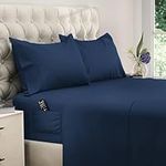 DREAMCARE King Size Bed Sheets - 4 Piece Deep Pocket King Sheets Set - Up to 15in - Luxury Hotel Bedding Sets King - Draps Lit King - Elegant Comfort - Shrink & Fade Resistant - (King, Navy Blue)