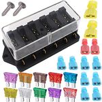 Gebildet 6 Way Car Standard Blade Fuse Holder Box (Apply to 1~40 AMP), Fuse Block with 10pcs Free Blade Fuse (3A/5A/7.5A/10A/15A/20A/25A/30A/35A/40A) + 12pcs Terminals, for Car/Boat/Marine/Trike