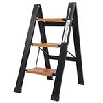 EPROSMIN 3 Step ladders Lightweight Folding Aluminum Alloy Step Stool with Anti-Slip Wide Tread for Household, Office, Painting, Decorating, Electricians, Black (3 Step - Black)