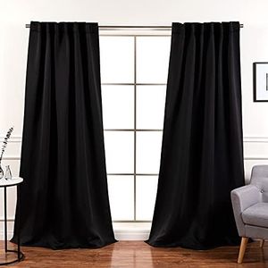 Best Home Fashion Premium Blackout Curtain Panels - Solid Thermal Insulated Window Treatment Blackout Drapes for Bedroom - Back Tab & Rod Pocket – Black - 52" W x 63" L - (Set of 2 Panels)