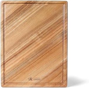 MITSUMOTO SAKARI Japanese Acacia Wood Cutting Board, 42x28.5x2.3 cm Kitchen Cutting Board for Meat Vegetables Cheese, Textured Chopping Board with Juice Groove