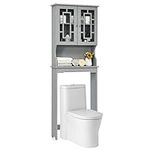 COSTWAY Over Toilet Cabinet, 3-Tier Freestanding Washing Machine Rack with Adjustable Shelf and Door, Bathroom Space Saver Laundry Tall Storage Cupboard Organiser Unit (Grey)