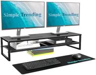 Simple Trending 2-Tier Metal Dual Monitor Stand Riser,Computer Office Desktop Organizer for 2 Monitors With 32"x10" Mouse Pad ,for Laptop,Printer,TV,Black