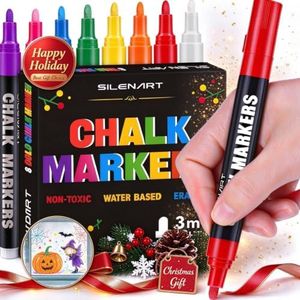 SILENART Liquid Chalk Markers - 8 Vibrant Colors - Chalkboard Markers for Blackboard Glass Window Car Dry Erase Board Acrylic Calendar Board Whiteboard- Wet Erase