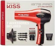 KISS 1875 Watt Pro Tourmaline Ceramic Hair Dryer, 3 Heat Settings, 2 Speed Slide Switch, Cool Shot Button, 2 Detangler Combs, 1 Concentrator, 1 Diffuser, Removable Filter Cap & 4 Sectioning Clips