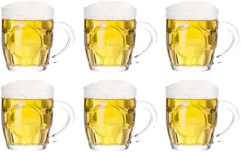 TUSAPAM Dimple Stein Beer Mug Set, 10 oz Beer Glasses with Handle, Glass Beer Mugs, Dishwasher and Freezer Safe, Clear and Sturdy, Set of 6