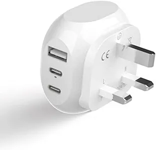 Ceptics UK, Ireland Travel Plug Adapter - 5 Input with 20W PD-QC 3.1A Dual USB-C and USB - Light Weight - USA to Any Type G Countries Such as Hong Kong, England and More (PTU-7), White