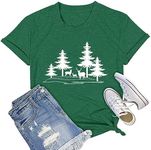 Funny Graphic Women Skinny Pine Tree Shirt Summer Hiking Camping Athletic Tees Nature Casual Comfy Clothes, Green White, XX-Large