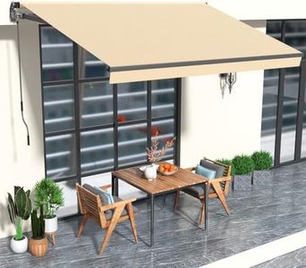 HOMEDEMO 10x8 Retractable Awning for Patio, Manual Awnings, Sunshade Shelter Crank Handle, UV & Water-Resistant Polyester Cover and Aluminum Frame for Outdoor Deck, Balcony, Yard, Beige