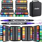 Ohuhu Brush Pen 160 Colours Dual Tip Brush Pens Brush Pens Dual Brush Fine Tip Drawing Pens Water-Based Coloring Markers For Artist Calligraphy Sketching Bullet Journal With Carrying Case,Multicolor