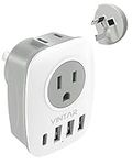 Canada to Australia Plug Adapter, VINTAR Type I Plug Adapter with 1 USB C, 2 American Outlets and 3 USB Ports, 6 in 1 International Power Adapter for US to Australia, New Zealand, China, (Type I)