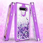 Galaxy Wireless Case for LG Stylo 6 / Stylo 6 Plus Case, Hard Clear Glitter Sparkle Flowing Liquid Heavy Duty Shockproof Three Layer Protective Bling Cases for LG Stylo 6/LG Stylo 6 Plus - Purple