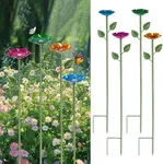 Bee Watering Station for Garden 4 Packs Metal Bee Feeder Cups with Colorful Flower Design,Butterfly Bee Bath Bowl for Outdoor Garden Yard Decor(Red,Green,Blue,Yellow)