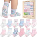 Baby Socks 12 Pairs - Non-Slip Infant Grip for Newborns & Toddlers 6-12 Months, Boys & Girls, Safe for Walking