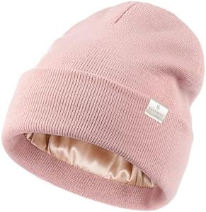 YANIBEST Satin Lined Beanie for Women Reduce Frizz Winter Hats for Women Men Silk Lining Soft Slouchy Warm Cuffed Less Static Blush Pink