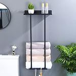 Towel Rack Bathroom Wall Mounted ，Stretchable Towel Rack Shelf Rack Storage Rack,Towel Storage for Bathroom Organizer, 3 Hooks （Black