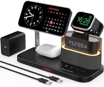 5 in 1 Magnetic Wireless Charger with Alarm Clock,Wireless Charging Stand Dock Compatible with iPhone 16/15/14/13/12,Apple Watch Series 10/9/Ultra 2/8/7/SE/SE2/6/5(Black)