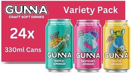 Gunna, Variety Pack of Soft Drinks, 24 Cans, Sparkling Soft Drinks and Perfect Mixer, Lemonade, Tropical, Raspberry, Ginger Flavours, 330ml x 24