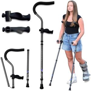 in-Motion Pro Crutches | Foldable Crutches| Crutches for Adults with Ergonomic Handles | Spring Assist Technology | Articulating Tips | Size Short (4'8" - 5'9") | Charcoal Grey