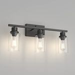 Tipace Industrial Bathroom Vanity Lighting Fixtures 3-Lights Vintage Matte Black Finish with Clear Glass Vanity Lights Farmhouse Bath Lighting(Exclude Bulb)