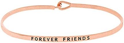 Rosemarie Collections Women's Inspirational Thin Hook Bangle Bracelet, 7.25" (Forever Friends Rose Gold Tone)