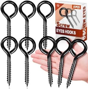 5 Inch Stainless Steel Screw Eyes, 8 Pack Eye Bolt Lag Screw, Black Eye Hooks Screw for Wood, Self Tapping Eyelet Screws Eye Bolts, Securing Cables Wires, Sturdy Hanging Hooks for Indoor & Outdoor