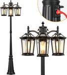 VIANIS Outdoor Lamp Post Light with Outlet 3-Head, Anti-Rust Lamp Posts Outdoor Lighting Dusk to Dawn, Waterproof Street Light Pole for Garden, House, Doorway, Weather Resistant