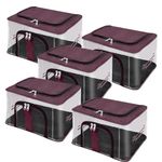 Storite 5 Pack Nylon 33 L PVC Transparent Moisture Proof Storage box for Clothes Closet Wardrobe Organizer Bag for Clothes Saree Bags with Carry Handle - (Vivid Red, 44 x 31 x 24 cm)