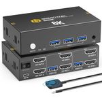 8K HDMI KVM Switch 2 Monitors 2 Computers, 8K@60HZ KVM Switches with 3 USB 3.0 Hub for USB Device, Dual Monitor Switch for 2 Computers, Wired Remote, Share Keyboard Mouse Printer, Plug and Play