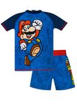 Super Mario Boys Swim Set | Two Piece Boys Swimming Costume | Gaming Kids Rash Vest and Swim Shorts | Blue 6-7 Years