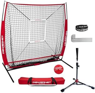 PowerNet 5x5 Practice Net + Deluxe Tee + Strike Zone + Weighted Training Ball Bundle | Baseball Softball Pitching Batting Coaching | Work on Pitch Accuracy | Build Confidence at The Plate (Red)