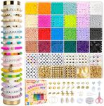 JQEEYGV 5500pcs Clay Beads Bracelet Making Kit 24 Colors Flat Preppy Beads for Friendship Bracelet kit with Letter Beads Jewelry Making Set for Beginners Gifts for Girls Ages 6-12