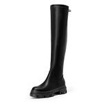 DREAM PAIRS Women's Over The Knee Platform Thigh High Boots Long Stretch Soft Chunky Lug Sole Fall Boots, Black Pu, 5.5