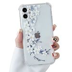 DEFBSC Soft Case Compatible with iPhone 12, Clear Floral Flower Pattern Print Design Flexible TPU Shockproof Cover for Women Girls,Flower Protective Phone Case 6.1", White Pear Blossom