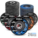 SHALL 24-Pack Flap Disc, 4.5" x 7/8" Zirconia Abrasive Grinding Wheel, 40/60/80/120 Grit T29 & 40 Grit T27 Angle Grinder Sanding Disc with Etched Grit Number Indication and 80pcs Emery Cloth Per Disc