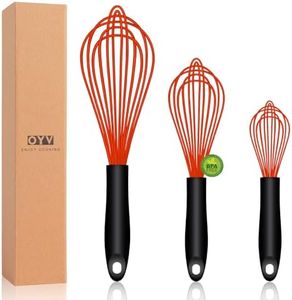 OYV Red Silicone Whisk, Sealed Waterproof Design Set of 3, Professional Kitchen Whisks for Cooking Non-Scratch, Silicone & Stainless Steel Whisk, Heat Resistant 480°F Balloon Egg Beater
