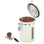BELLE VOUS White Coffee Canister with Date Tracker, Scoop & CO2 Valve - 1.8L Stainless Steel Coffee Bean Storage Container - Airtight Kitchen Canister for Coffee Grounds, Tea & Sugar