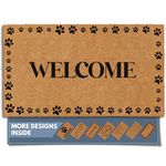 Barnyard Designs Natural Coco Coir Heavy Duty Backing Doormat - Large Cute Non-Slip Front Door Welcome Mat for Outside Entrance or Porch Entry, 43x76cm, Brown (Welcome Paws)