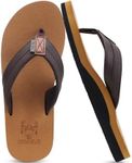 KuaiLu Men's Leather Flip Flops Arch Support Summer Beach Pool Water Thong Sandals Waterproof Rubber Walking Shoes Slip on Orthotic Casual Sport Cushioned Wide Slides Shower Slippers Khaki Brown 12